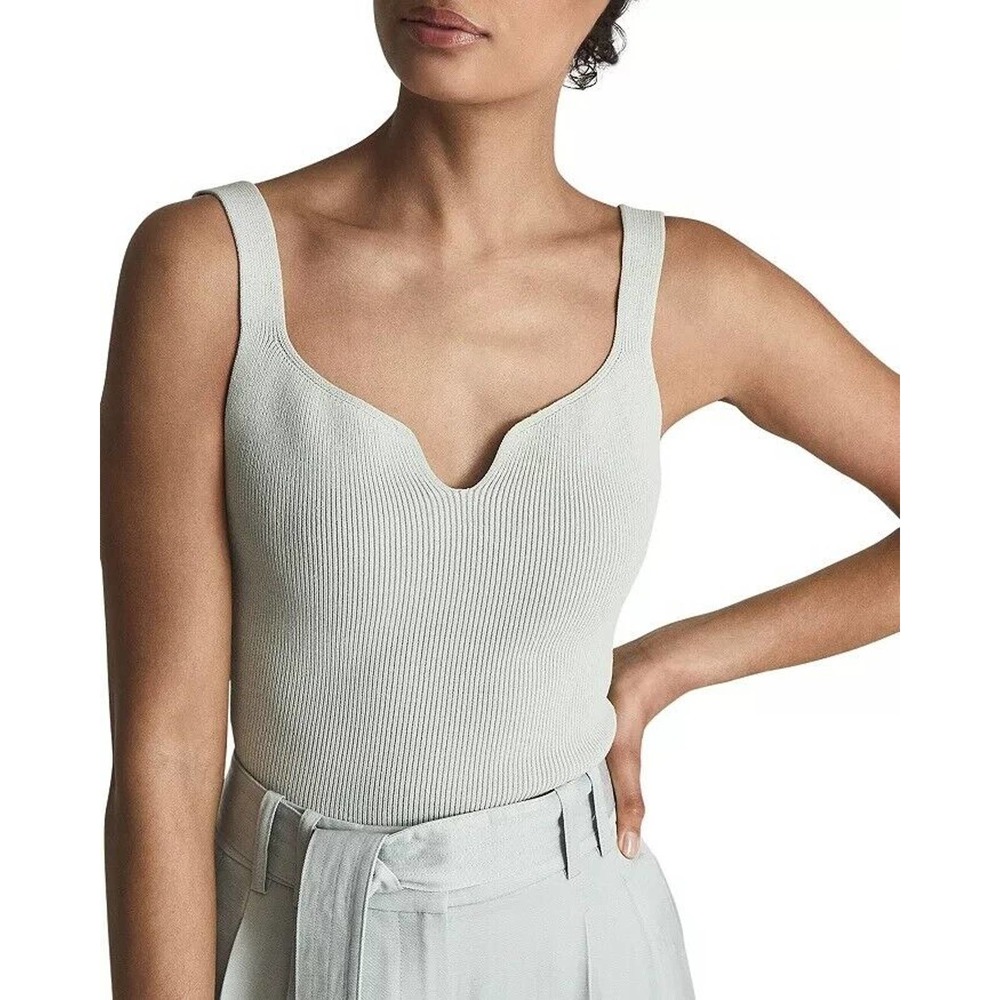 REISS Daisy Sweetheart Rib Knit Tank Medium Mint